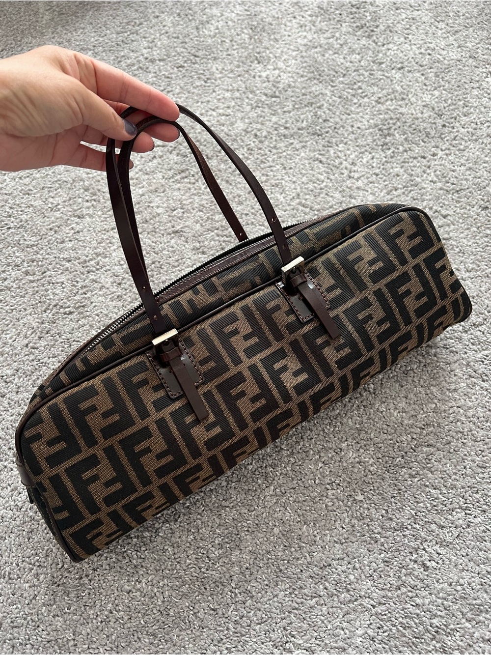 Vintage Fendi Dark Brown FF Logo Top-Handle Shoulder Bag